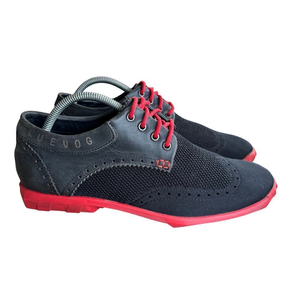 John Fluevog FUTURE ROUND TOE
ORBIT BROGUE WINGTIP DERBY SHOES Red Black Size 9M - Picture 2 of 10